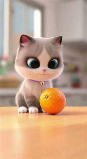 Cute Kitten Plays Soccer With an Orange – Pixar-Style Animation