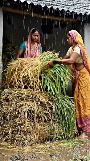 " farmer irrigating fields with rainwater and preparing green fodder for their cattle with joy. 🌾🐄"