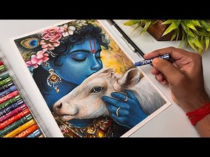 Krishna Drawing, Oil Pastel Drawing, Step By Step Tutorial, Final Part 😍