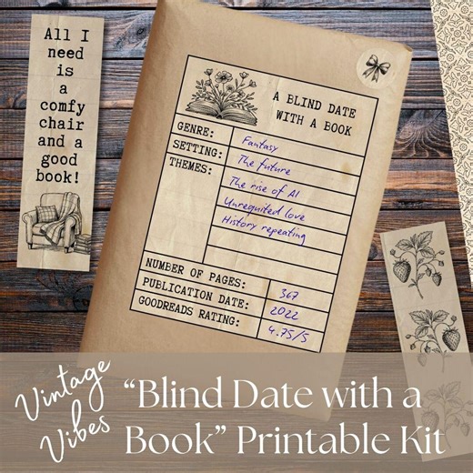 Blind Date With a Book Printable Kit; Vintage Style Labels & Bookmarks, Bookish Gift for Readers (PDF Download) - Etsy