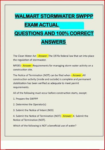 Walmart Stormwater Swppp Exam Actual Questions And 100 Corre video