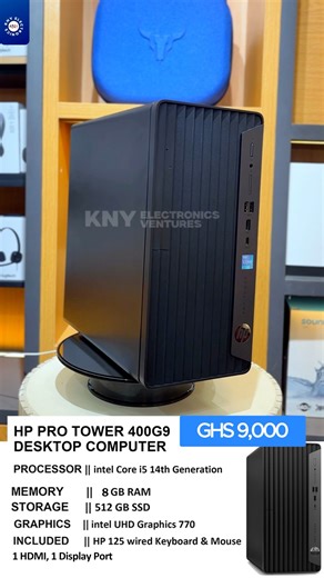 HP PRO TOWER 400G9 DESKTOP COMPUTER * Intel Core i5 * 14th Generation * 8GB RAM * 512GB SSD * Hp 125 wired Keyboard and Mouse * 1 HDMI, 1 Display Port Available as seen 💕 #desktopsetup #desktop #electronics #viralreelsvideo❤️ #quality on | Kny Electronics Ventures
