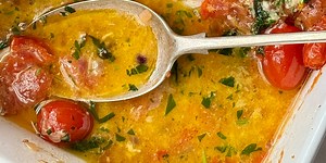 Tomato Roasted Cod with Herby Garlic Butter Drizzle