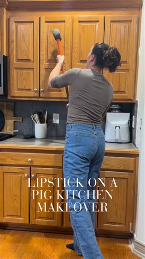 When we moved into this house, we were supposed to completely rip out and redo our kitchen and floors, but our lender screwed us over. Every day those orange cabinets stared back at me—and I couldn’t take it any longer. So here we are… doing what I like to call a lipstick on a pig renovation. No gut job. No demo day. Just some primer, paint, new hardware, and a peel-and-stick backsplash right over the ugly stone. Proof that you don’t have to spend a ton (or have your dream kitchen budget) to lov