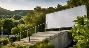 Large empty billboard with stairs. Space for digital or print advertising
