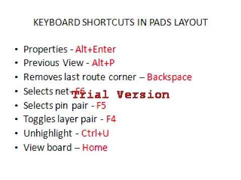 KEYBOARD SHORTCUTS IN PADS LAYOUT