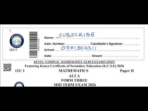 KENYA NATIONAL MATHS GURUS – FORM 3 MATHEMATICS PAPER 1 SECTION I | 2026