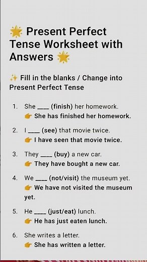 Present perfect tense worksheet with answers