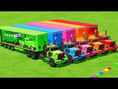 TRANSPORTING ALL WITH DOUBLE FLATBED TRAILER TRUCK, MIXER TRUCK and EXCAVATOR, VOLVO, MERCEDES ! FS2