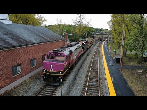 Unloading a Welded Rain Train - Busy Day on the MBTA Worcester Line