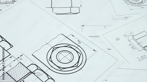 Mechanics engineering drawings of bolts and nuts.