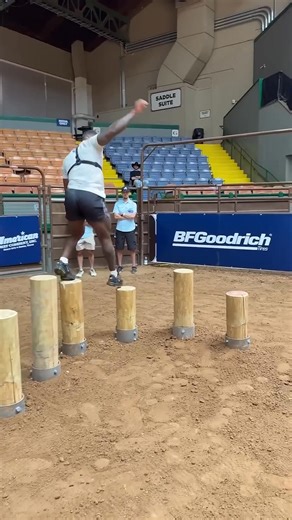 Steady steps or get stumped.!🪵 #RedBullRancherStrong​ #obstaclecourse​ #fitness | Red Bull USA