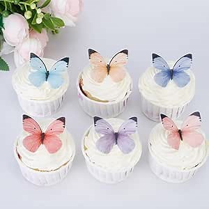50Pcs Edible Butterflies for Cake Decorating Small Pastel Colorful Butterfly Cake and Cupcake Toppers Wafer Paper butterfly Decorations for Wedding Baby shower Birthday Cake Topper (Mixed Colors)