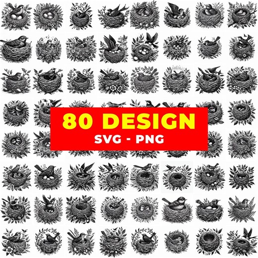 Bird Nest SVG Bundle | Vintage Engraving Clipart (PNG) - Etsy