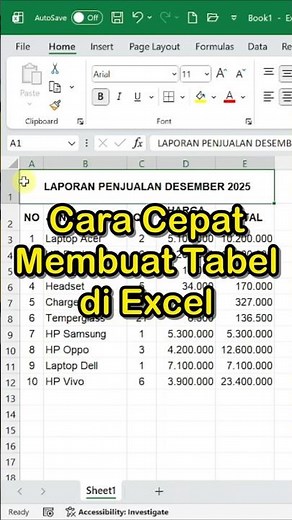 Cara Mudah Membuat Tabel di Excel #belajarexcel #exceltips #exceltutorial