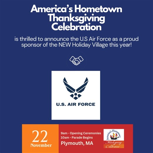 ✨ Big News! ✨ AHTC is thrilled to announce that the U.S. Air Force will be sponsoring our brand-new Holiday Village at this year’s parade!🇺🇸 We are so grateful for their support in bringing this exciting new tradition to life. Be sure to plan ahead and make time for your little ones to stop by the Holiday Village—before or after the parade—to explore all the magic it has to offer! We can’t wait to celebrate with you! #HolidayVillage #ParadeDay #USAirForce #AHTC #SeePlymouth | America's Hometow