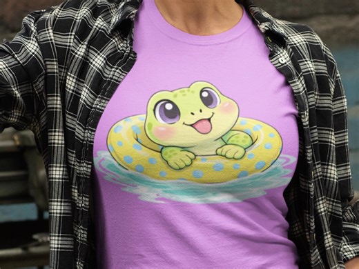 Lizard on Swim Ring T-shirt | Kawaii Summer Pool Float Tee - Etsy