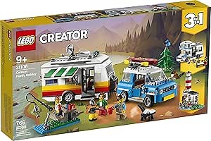 LEGO Creator 3in1 Caravan Family Holiday 31108 Vacation Toy Building Kit for Kids Who Love Creative Play and Camping Adventure Playsets with Cute Animal Figures (766 Pieces)