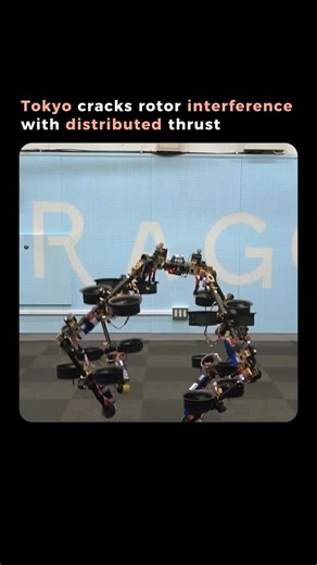 Luminica | AI & Tech Demos on Instagram: "🤖 Here’s why flying robots fail when they try to grab things. The problem is rotor interference. When a robot moves its legs in mid-air, centralized rotors clash with each other and lose control. The robot becomes unstable and crashes. University of Tokyo’s JSK Lab solved it with distributed thrust architecture. Instead of central rotors, SPIDAR has 8 vectorable rotors spread across its body—one on each leg segment. Each rotor can tilt independently wit