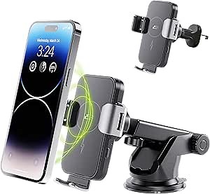 Bracketron PwrUp Auto 15W Qi Fast Wireless Charging Car Mount Dashboard Windshield Air Vent Cell Phone Charger Cellphone Holder Desk Night Stand