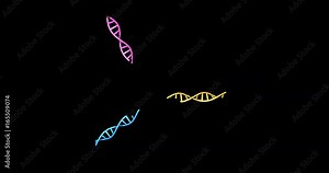 DNA molecule structure repair, editing and manipulation. Pieces reassemble.3d animation. Wide view with black and white alpha matte