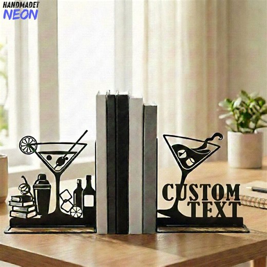 Personalized Cocktail Metal Bookends, Custom Martini Bar Decor, Home Bar Accessories, Gifts for Bartender, Alcohol Ornament, Modern Book End - Etsy Australia