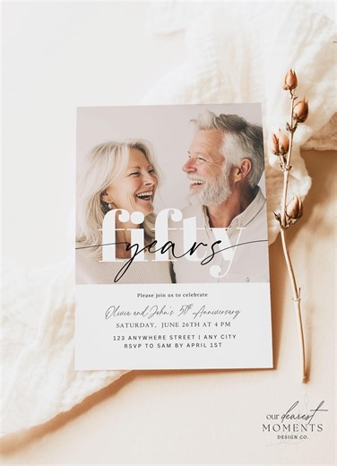 50th Anniversary Invitation 50th Wedding Anniversary Invite With Photo Instant Download Printable Editable Template Fifty Years Minimalist - Etsy Australia