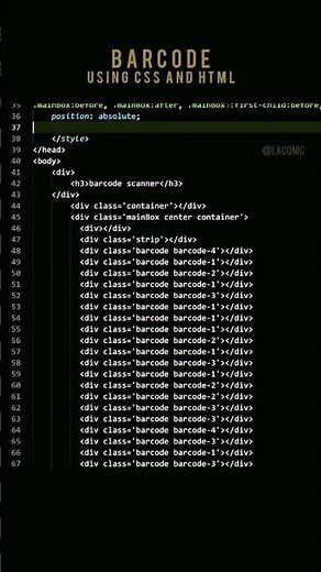 BARCODE SCANNER using CSS and HTML | Coding | CSS tutorial |vsCode | #laconic #programming #shorts
