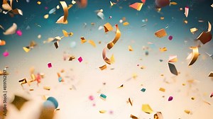 Falling shiny golden confetti , Festive decorative confetti background
