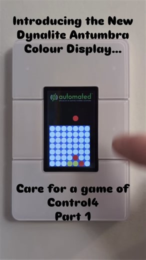 Automated.net.au | Lighting Control Solutions on Instagram: "Introducing the new Dynalite Antumbra Colour Display… And yes, we have taken it to a whole new level. 🎮✨ To showcase just how powerful this new full-colour LCD interface is, we built a fully playable Connect 4 game directly into the Antumbra Display. ✔️ Game 1: Ben takes the win 🟡 ✔️ Game 2: Phillip evens the score 🔵 The are now tied 1–1… The final deciding match is coming soon. Beyond the fun, this display represents the next gener