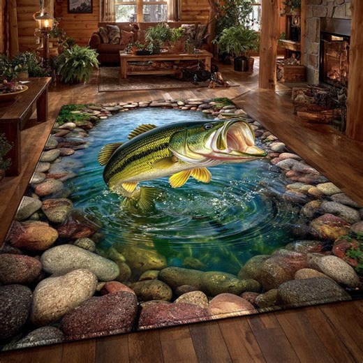 3D Bass Fishing Area Rug, Realistic Lake Water Floor Carpet, Fisherman Gift Decor - Etsy