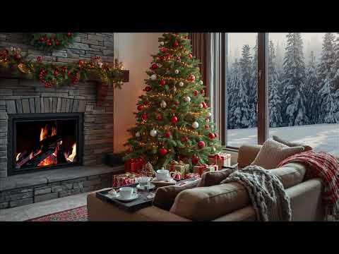 Cozy Christmas Cabin with Crackling Fireplace & Snowy Forest for Sleep & Relaxation