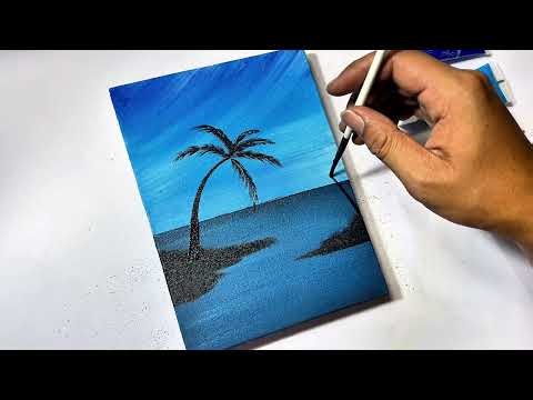 Relaxing Ocean Painting on a Tiny Canvas 🌊 Calm Acrylic Art