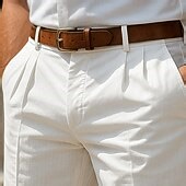 Men's Shorts Linen Shorts Dress Shorts Summer Shorts Beach Shorts Pocket Pleats Straight Leg Plain Comfort Breathable Short Casual Daily Holiday Vacation Fashion Black White Inelastic 2025