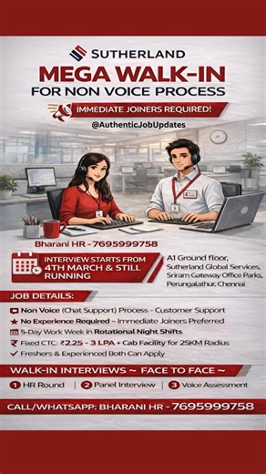 🧑‍💻 Sutherland Mega Walk-In Recruitment 2026 | Non Voice Process | Freshers Eligible #shorts