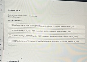Question 8 Select any expression(s) with the correct syntax. S... | Filo