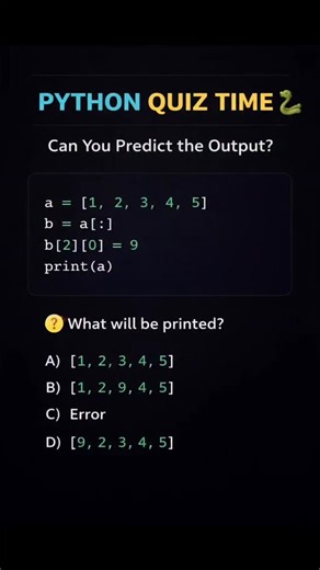 Coding with pikachu | 🧠 Python Quiz Time! 🐍 Can you predict the output of this Python code before it runs? This quick quiz tests your understanding of list... | Instagram