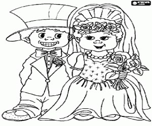 Bride and groom happy before wedding coloring page printable game