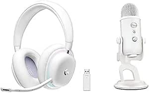 Logitech G735 Wireless Gaming Headset + Blue Yeti Premium USB Gaming Microphone Combo for Streaming with Exclusive Streamlabs Themes, PC/Mac - White Mist