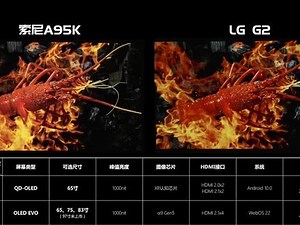 索尼OLED电视A95K对比LG G2#索尼 #OLED #电视 #LG #EVO #A95K #G2