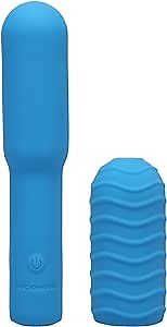 Doc Johnson Pocket Rocket - Elite - Rechargeable Silicone Vibrator with Textured Sleeve - 7 Powerful Vibrating Patterns - Sky Blue