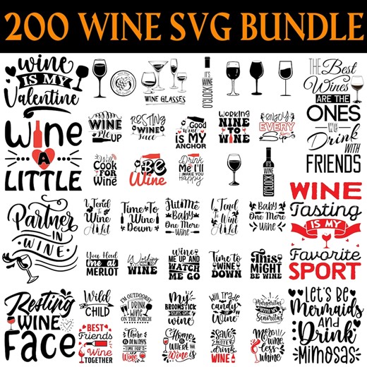 200 Wine SVG Bundle, Funny Sayings, Quotes, Cut Files (digital Download) - Etsy