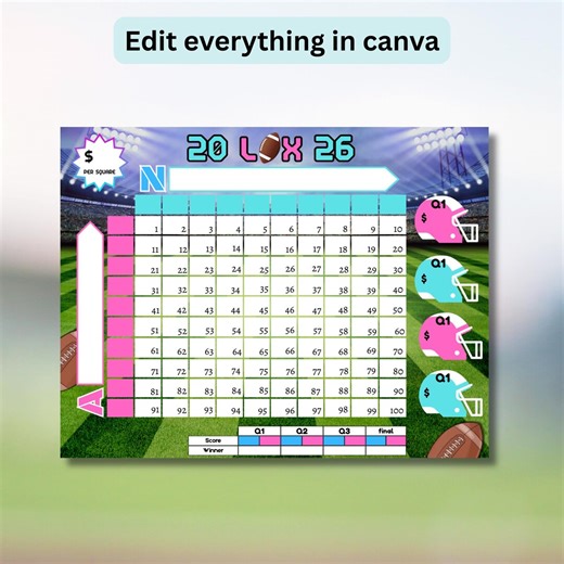 Super Big Game Football Squares Template, Team Fundraiser, Betting Board, Printable Square Cards, 2026 Square Pool Bowl, Digital Download - Etsy