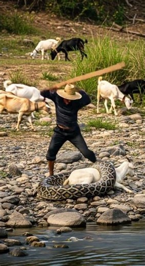 Goat Screams Loudly – Farmer Save From Python Narrow Escape #wildlife #python #rescue