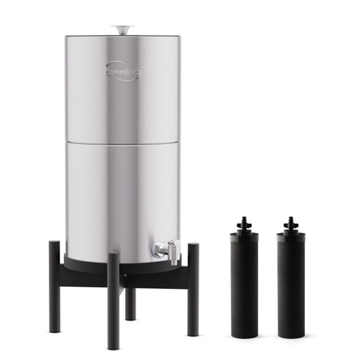 iSpring DGF2-B Gravity-Fed Stainless Steel Countertop Water Filter System with Black Wood Base,3.17 Gallons with 2 Activated Carbon Water Filters, Chlorine Reduction, Portable Water Filter for Home and Party