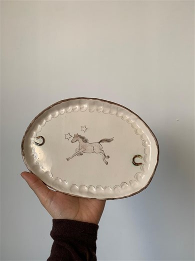 Handmade Western Horse Ceramic Plate With Stars, Rustic Cowboy Trinket Dish, Southwestern Pottery Art Plate, Equestrian Decor Dish - Etsy
