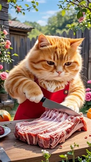 Viral cat cooking meat #catvideos #viralvideo