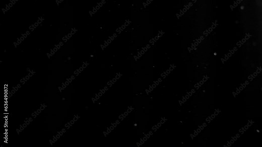 Dust particles moving to the right side. Real texture in front of a black background. The elements appearing randomly and flying through the air.