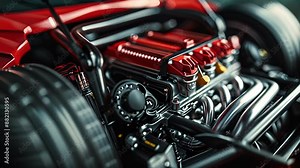 A closeup of the detailed engine bay of a rare sports car model revealing the artful assembly of its internal components and advanced engineering.
