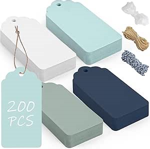 SallyFashion 200 PCS Gift Tags with String Attached, 1.57"x2.76" Colored Hang Tags for Clothes DIY Crafts Wedding Holiday Baby Showers Birthdays(Blue)